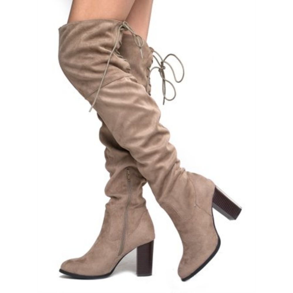 🍁 Taupe Over The Knee Heel Boots Fall Boots - Picture 3 of 8